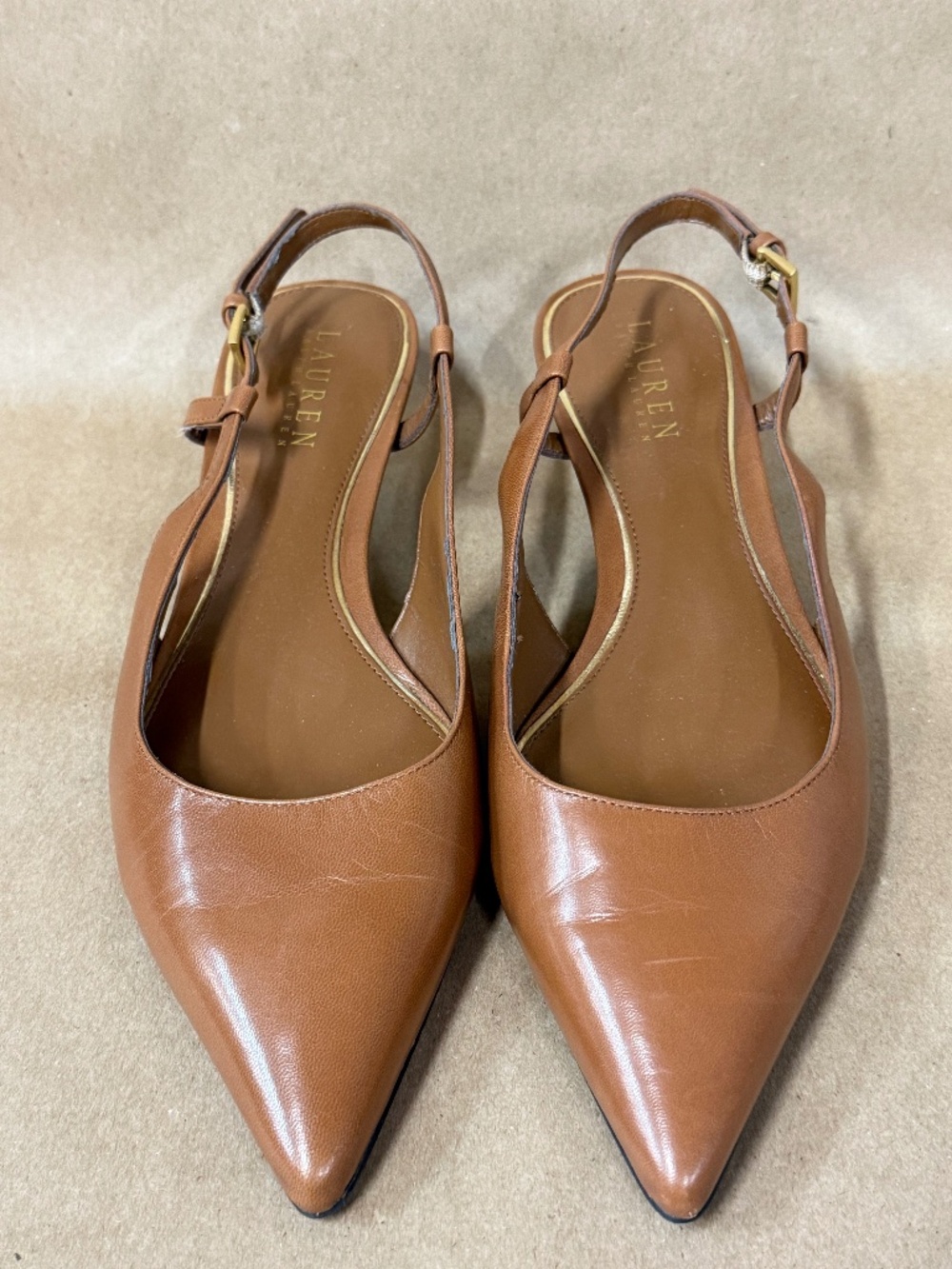 Ralph Lauren sling back kitten heels /tan